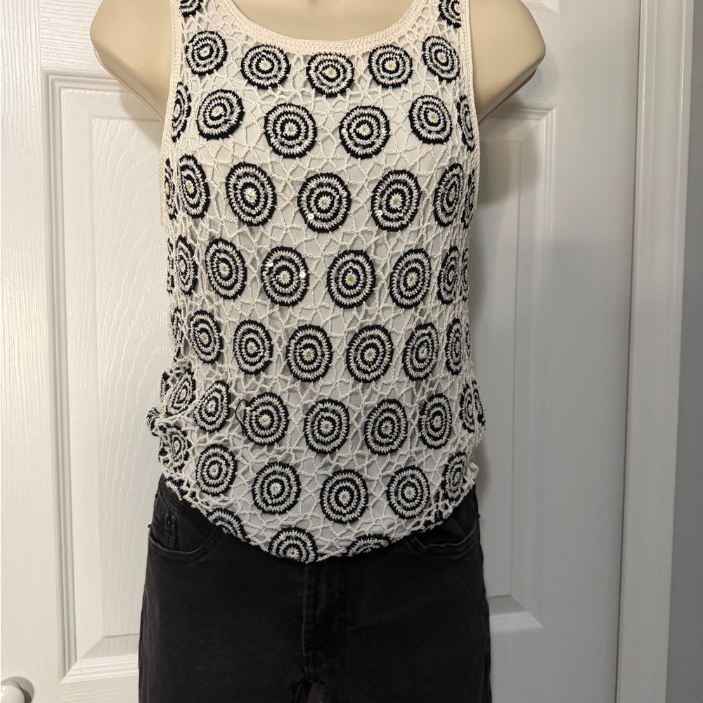 White and Black Crochet Tank Top